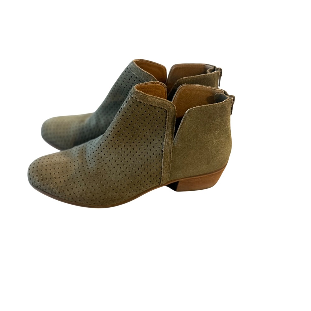 Susina Brand Ankle Booties Womens 9 Olive Green Excellent Perforated Suede Zip